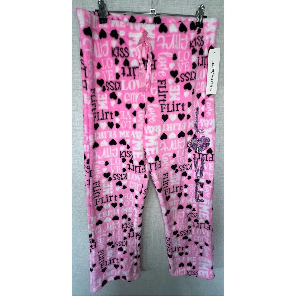 NWT Em&Alphie Pink Soft Valentines Graphic Pajama Pants With Sequins